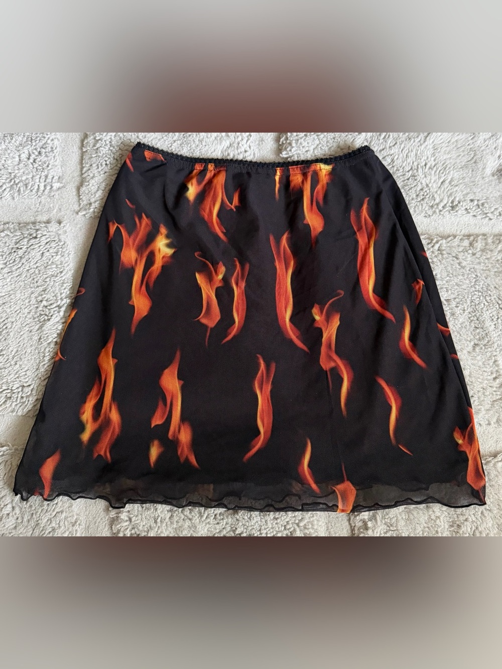 Urban Outfitters Black Mesh Mini Skirt with Orange Flame Print